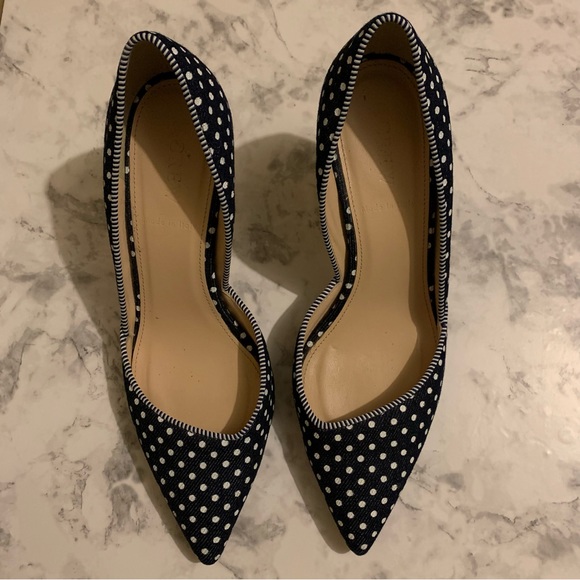 J. Crew Colette Navy & White Polka Dot Canvas Pointy Toe D’orsay Heels 6.5 - Picture 2 of 9
